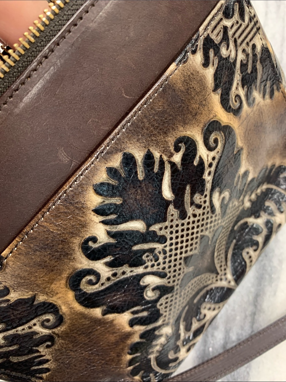 Brahmin Brown and Black Embossed Leather Crossbody with Tassel - Picture 5 of 10